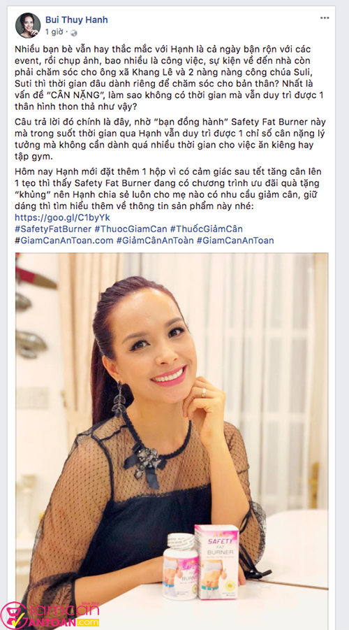 Cựu người mẫu Thúy Hạnh là khách hàng thân thuộc của hệ thống giamcanantoan.com