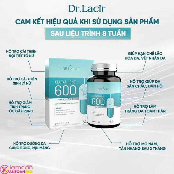 Viên Uống Dr Lacir Glutathione 600 giúp làn da trắng sáng tự nhiên, hồng hào, luôn tươi trẻ và đầy sức sống