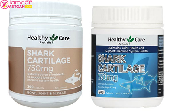 Mẫu mới (trái) của dòng sản phẩm Healthy Care Shark Cartilage 750mg