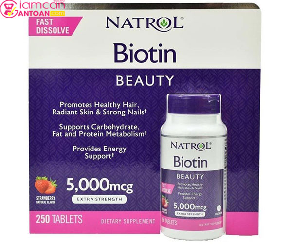 Natrol Biotin Beauty 5000mcg giúp cho mái tóc thiếu dưỡng chất trở nên chắc khỏe hơn