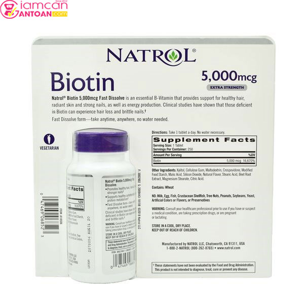 Natrol Biotin 5000mcg chống rụng tóc hiệu quả và cho làn da trẻ đẹp ngăn ngừa lão hóa da hiệu quả.