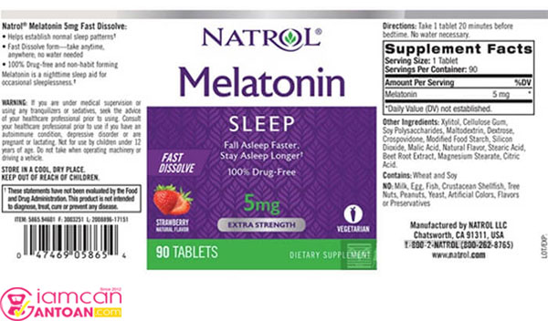 Natrol Melatonin Sleep 5mg Extra Strength là sản phẩm của hãng dược phẩm Natrol uy tín hàng đầu của Mỹ