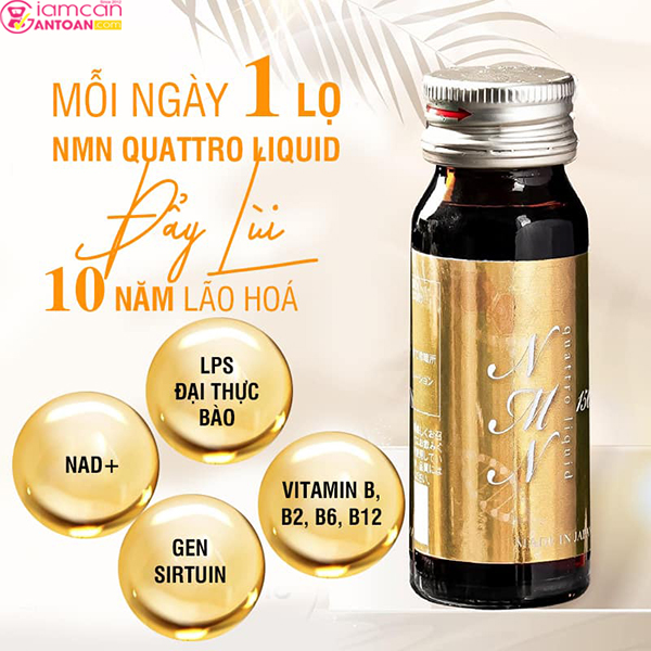 NMN Quattro Liquid 15000 giảm sắc tố melanin, mờ thâm nám, tàn nhang, giúp da trắng hồng