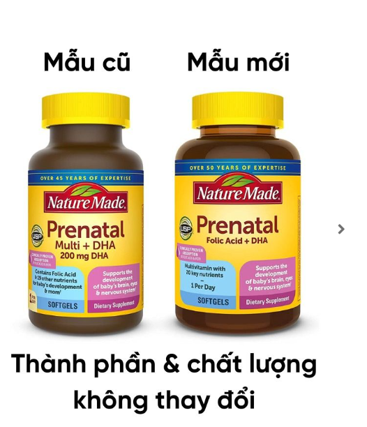 Cách phân biệt viên Vitamin Tổng Hợp Prenatal Multi + DHA Nature Made Của Mỹ