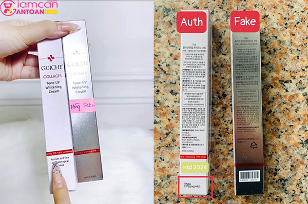 Cách phân biệt hàng giả - thật Guiche Collagen Tone-Up Whitening Cream Hàn Quốc
