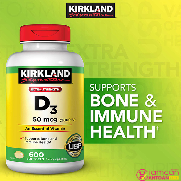 Vitamin D3 2000 IU Kirkland nâng cao sức đề kháng cho cơ thể