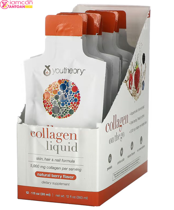 Youtheory Collagen Liquid Natural Berry bổ sung collagen và các loại acid có lợi cho cơ thể.