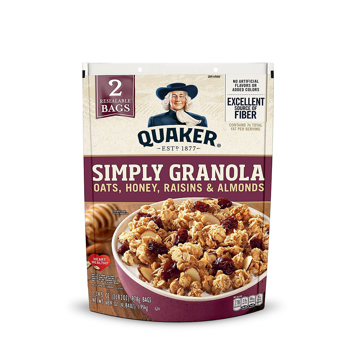 Ngũ Cốc Ăn Liền Quaker Simply Granola Oats Honey Raisins & Almonds